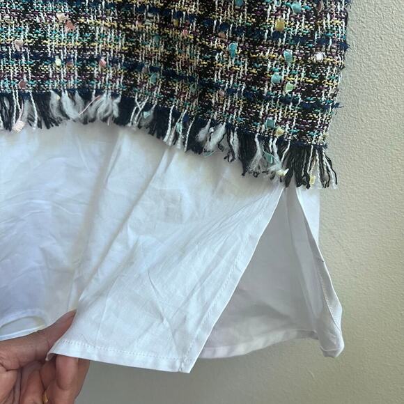 Neiman Marcus Women's Knitted Tweed Short Sleeve Blue Multicolor Blouse Size M - Picture 4 of 7